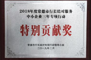 2018年度常德市行長結(jié)對服務(wù)中小企業(yè)三年專項行動特別貢獻獎