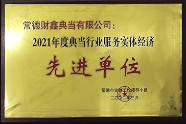 2021年度典當行業(yè)服務(wù)實體經(jīng)濟先進單位—常德財鑫典當有限公司